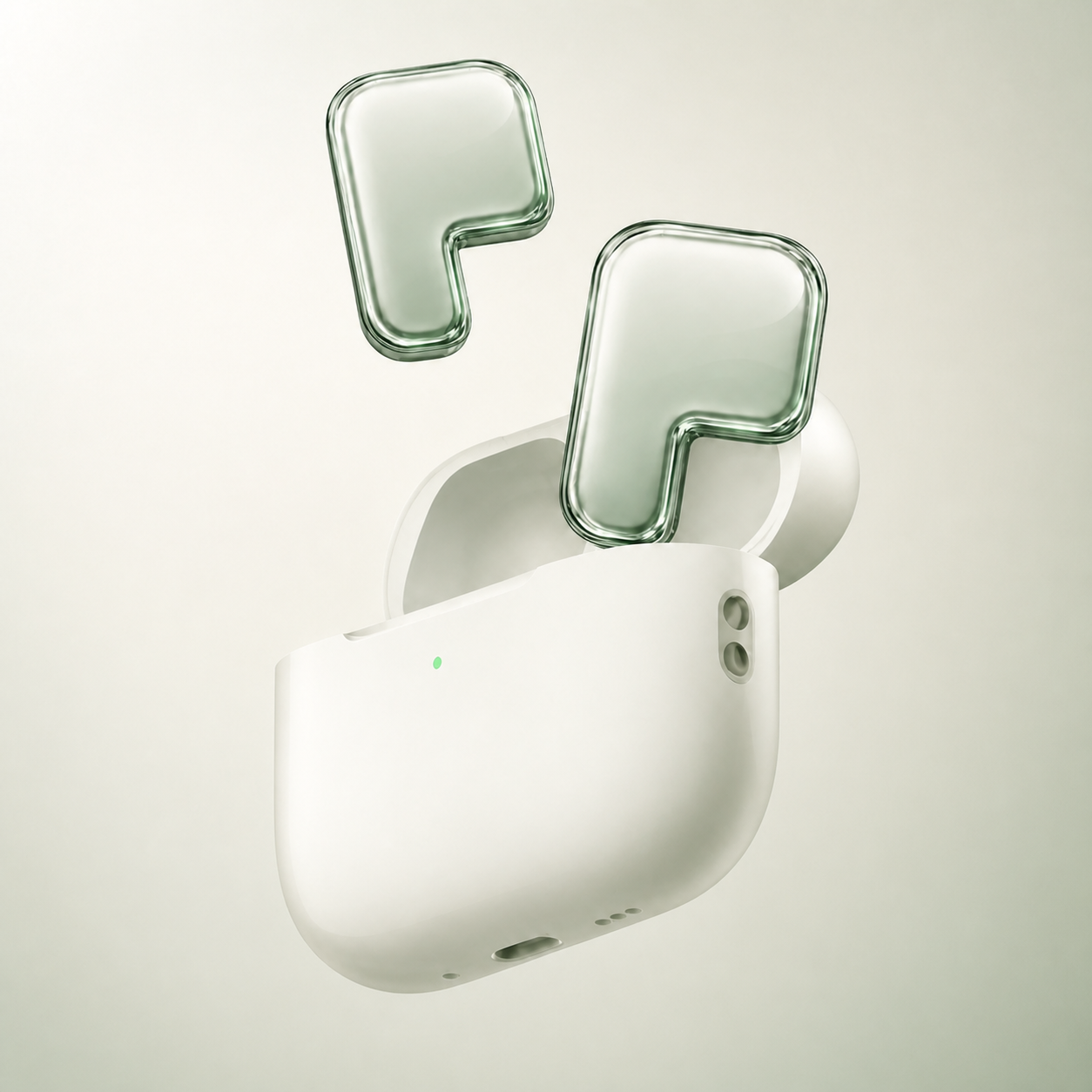 AirPons emerging from a pearlescent case